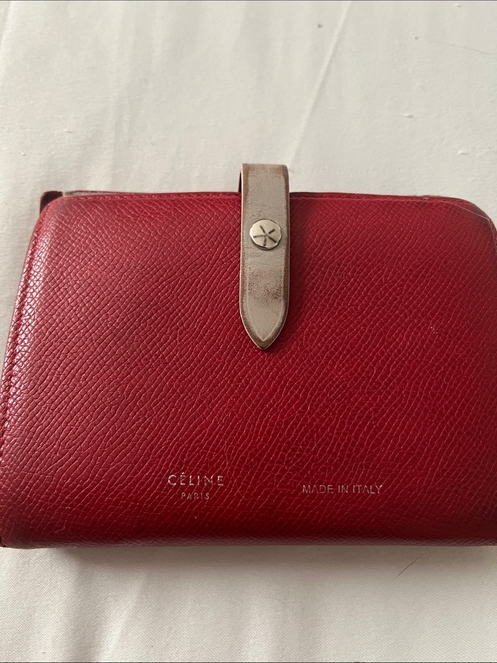 Celine Red Leather Wallet with Gray strap